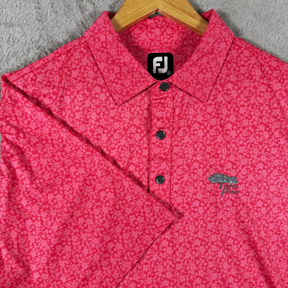 FootJoy Mens XL Pink Floral Golf Polo Shirt Torrey Pines Logo Short Sleeve